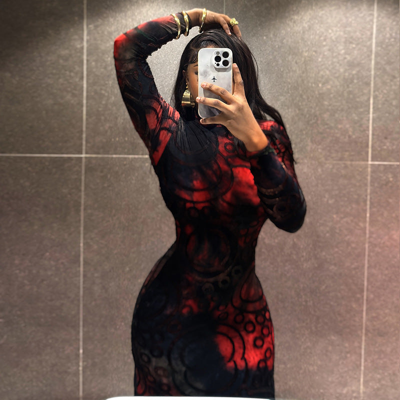 Stand Collar Long Sleeve Waist-trendy Dress