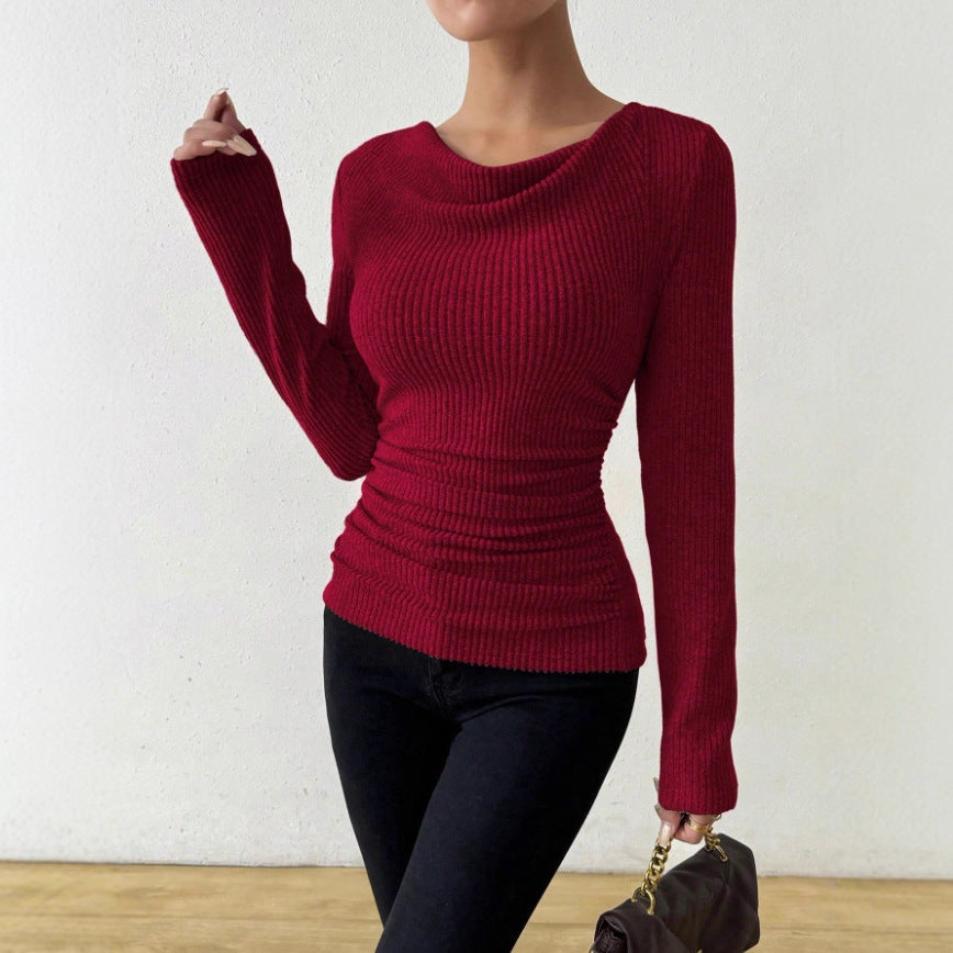 Autumn Bell Sleeve Draped Neck Slimming Knit Top