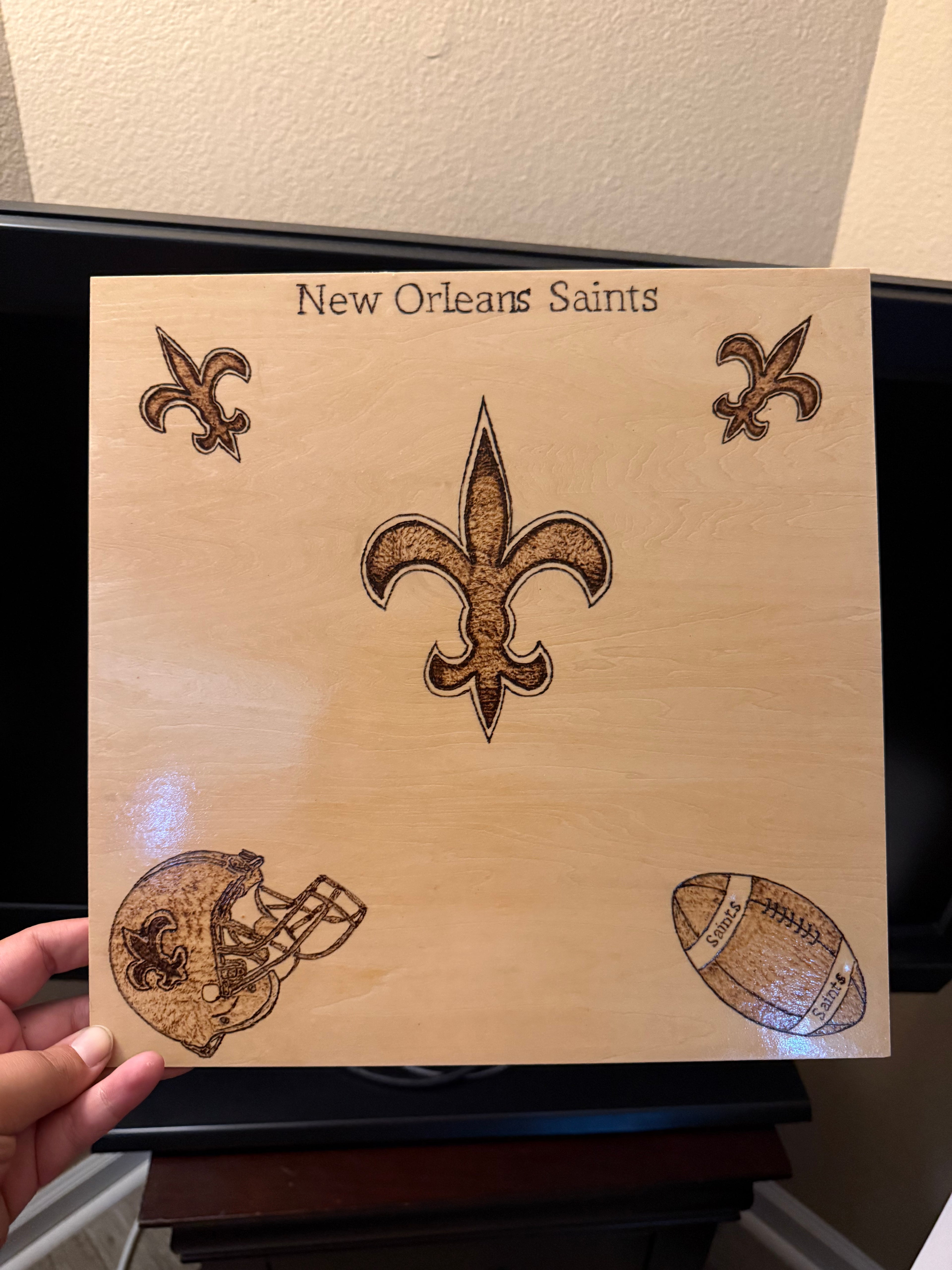 New Orleans Saints Wood Burned piece