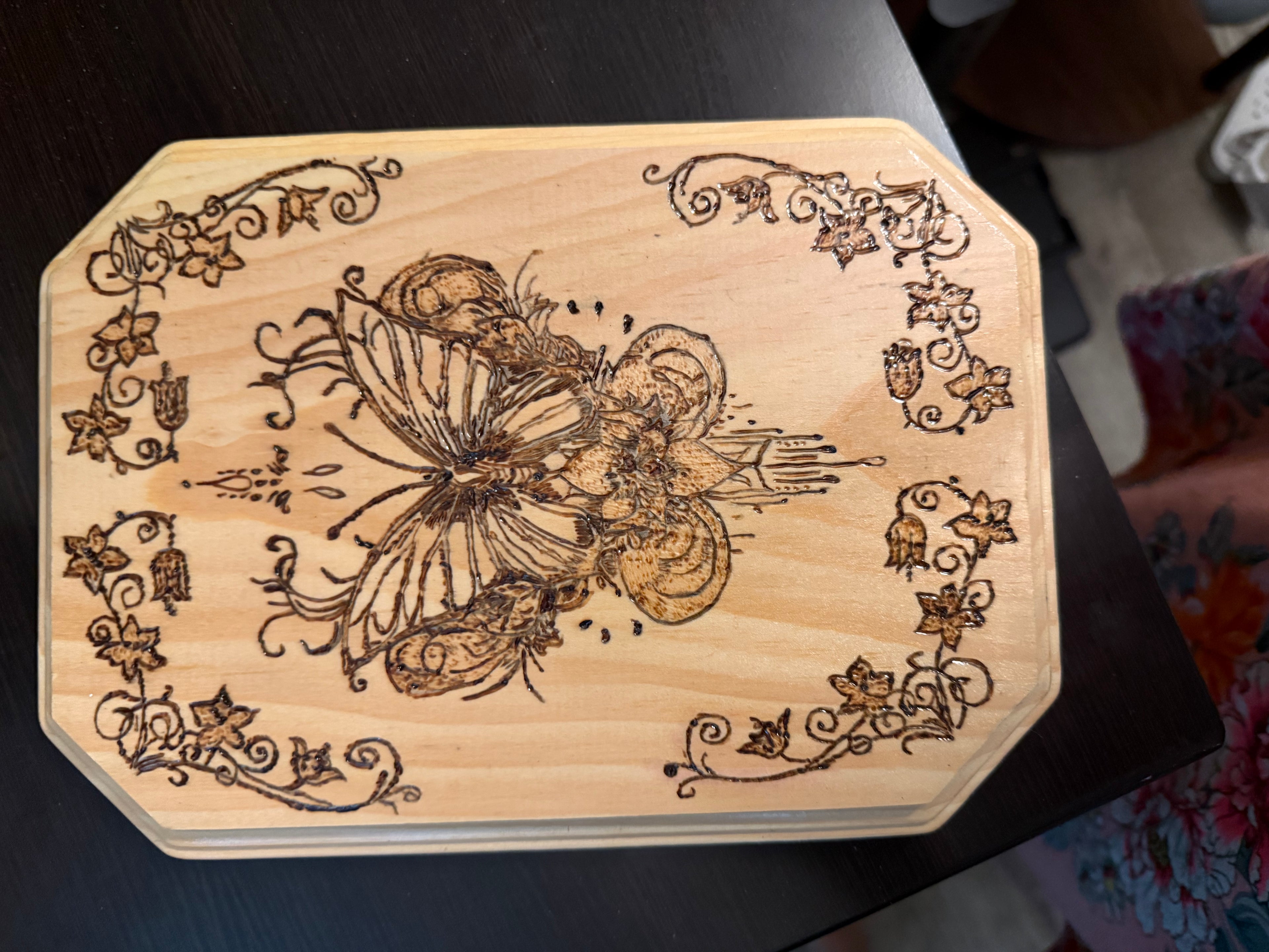 Butterfly wood burned piece