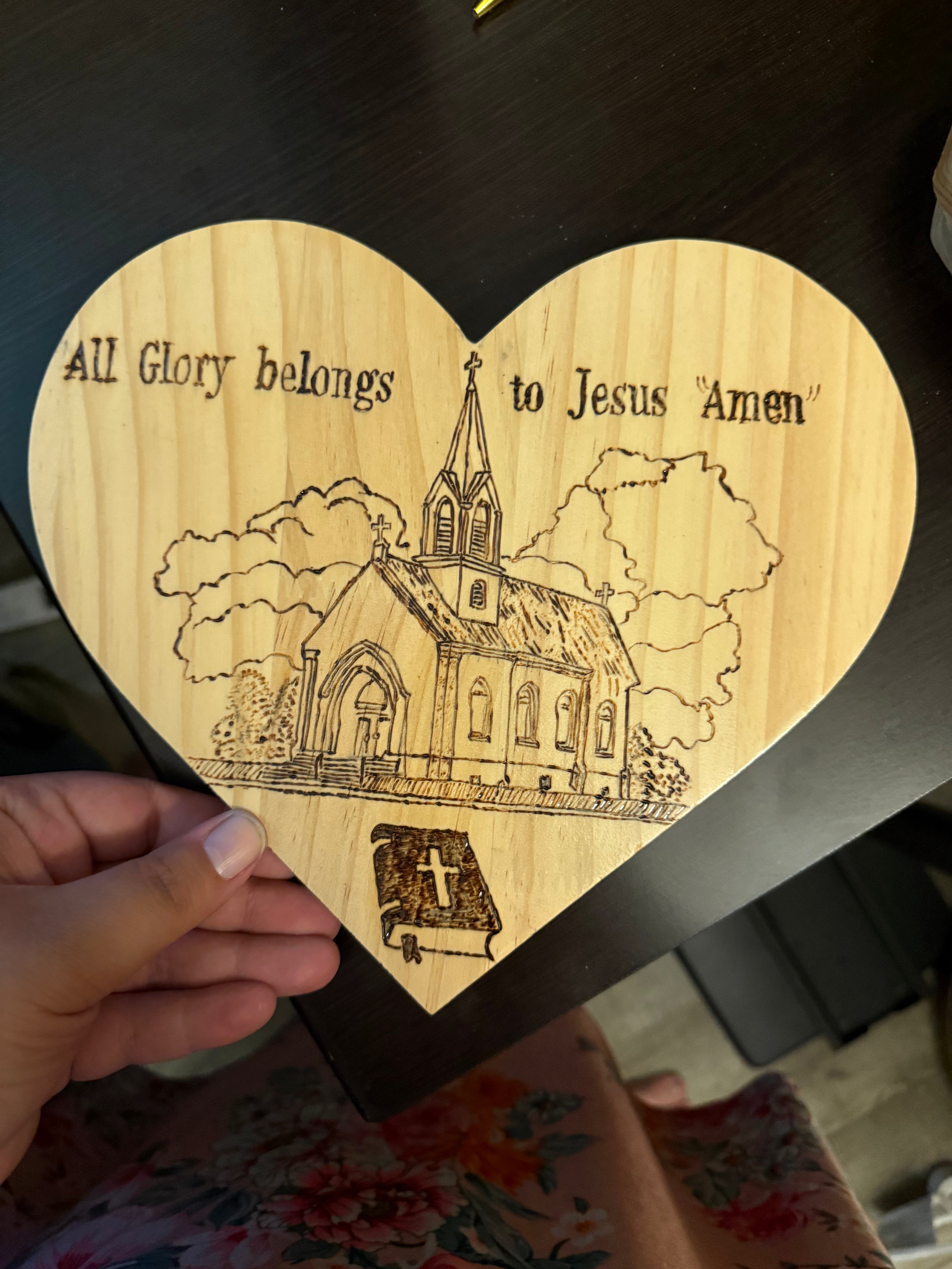 Glory to Jesus Wood Burn Piece