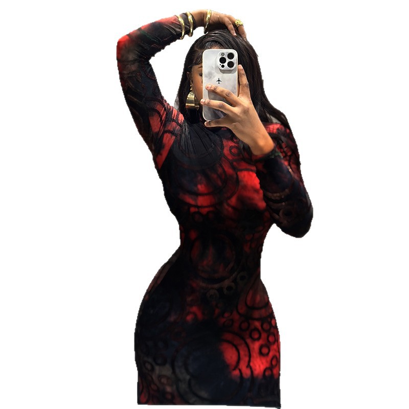 Stand Collar Long Sleeve Waist-trendy Dress