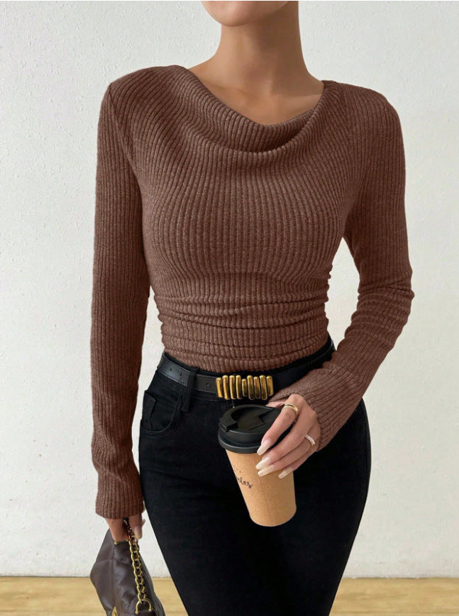 Autumn Bell Sleeve Draped Neck Slimming Knit Top